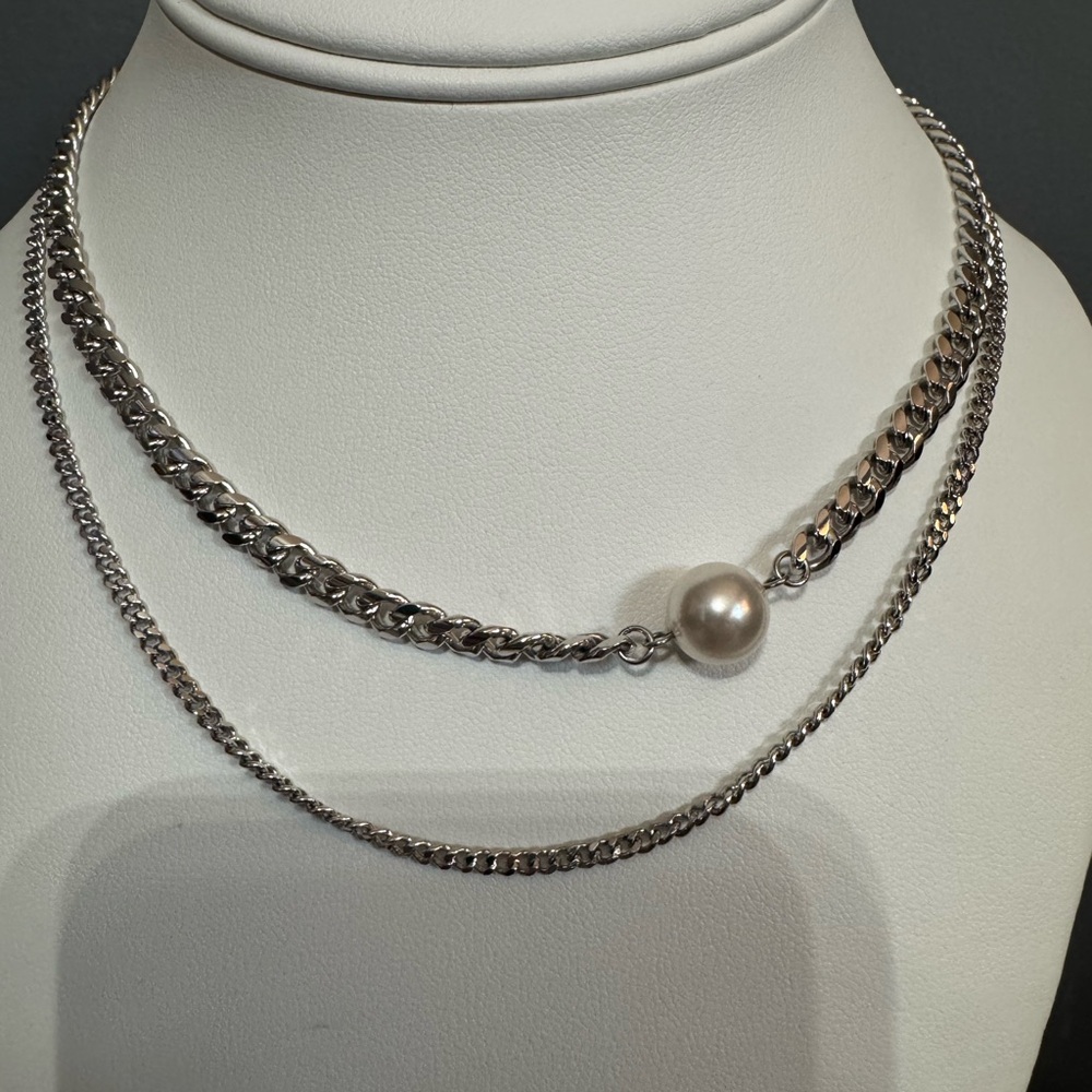 ✨ Like a Boss Pearl Chain Necklace | Silver Tone Statement ✨